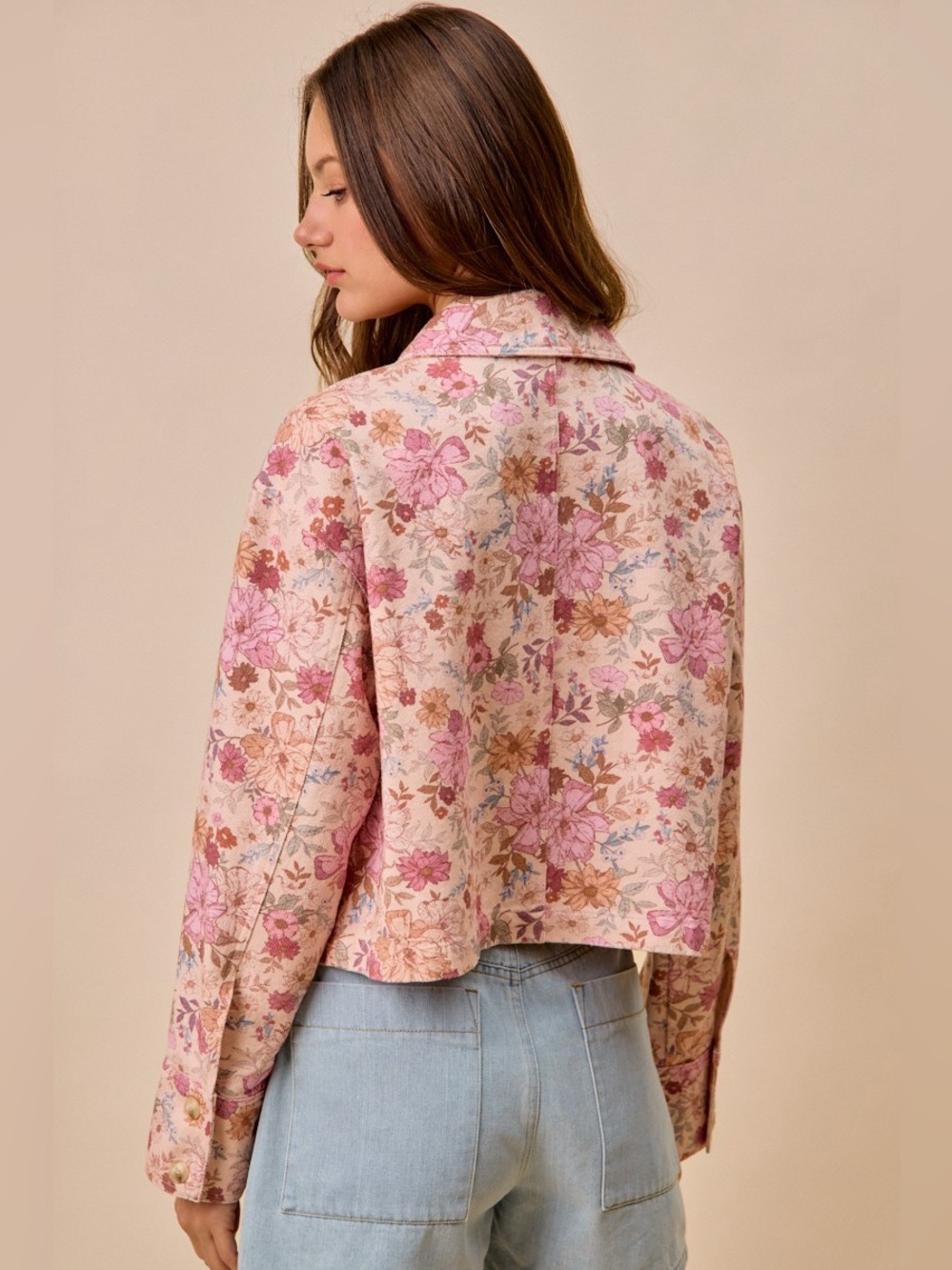 SO ME Floral Print Cotton Twill Button Down Barn Jacket - Picture 7 of 8